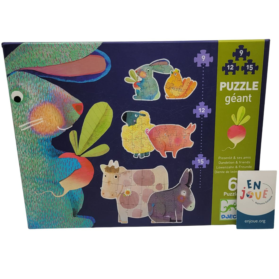 Puzzle Géant Pissenlit et ses Amis 6 puzzles 2 puzzles de 9 pièces + 2 puzzles de 12 pièces + 2 puzzles de 15 pièces - Djeco - Dès 3 ans. Bon état - Vue 4 - 